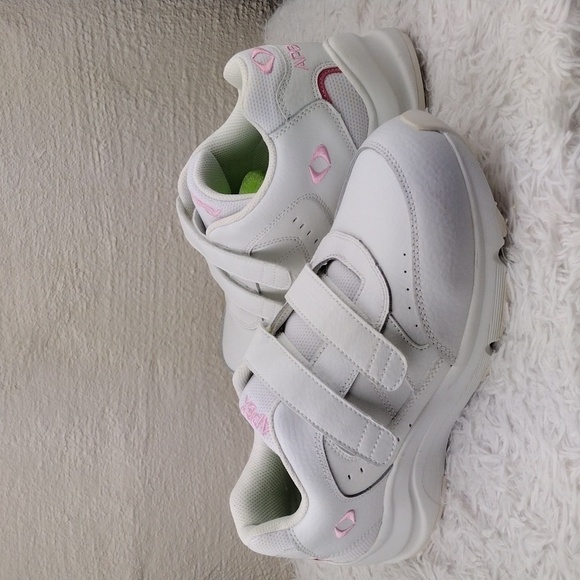 Apex White Leather Two Velcro Strap Upper Platform Walking Diabetic Sneaker Shoe - Picture 1 of 16